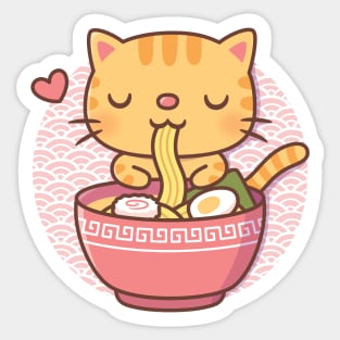 Cute Cat Eating Japanese Ramen Noodles Sticker